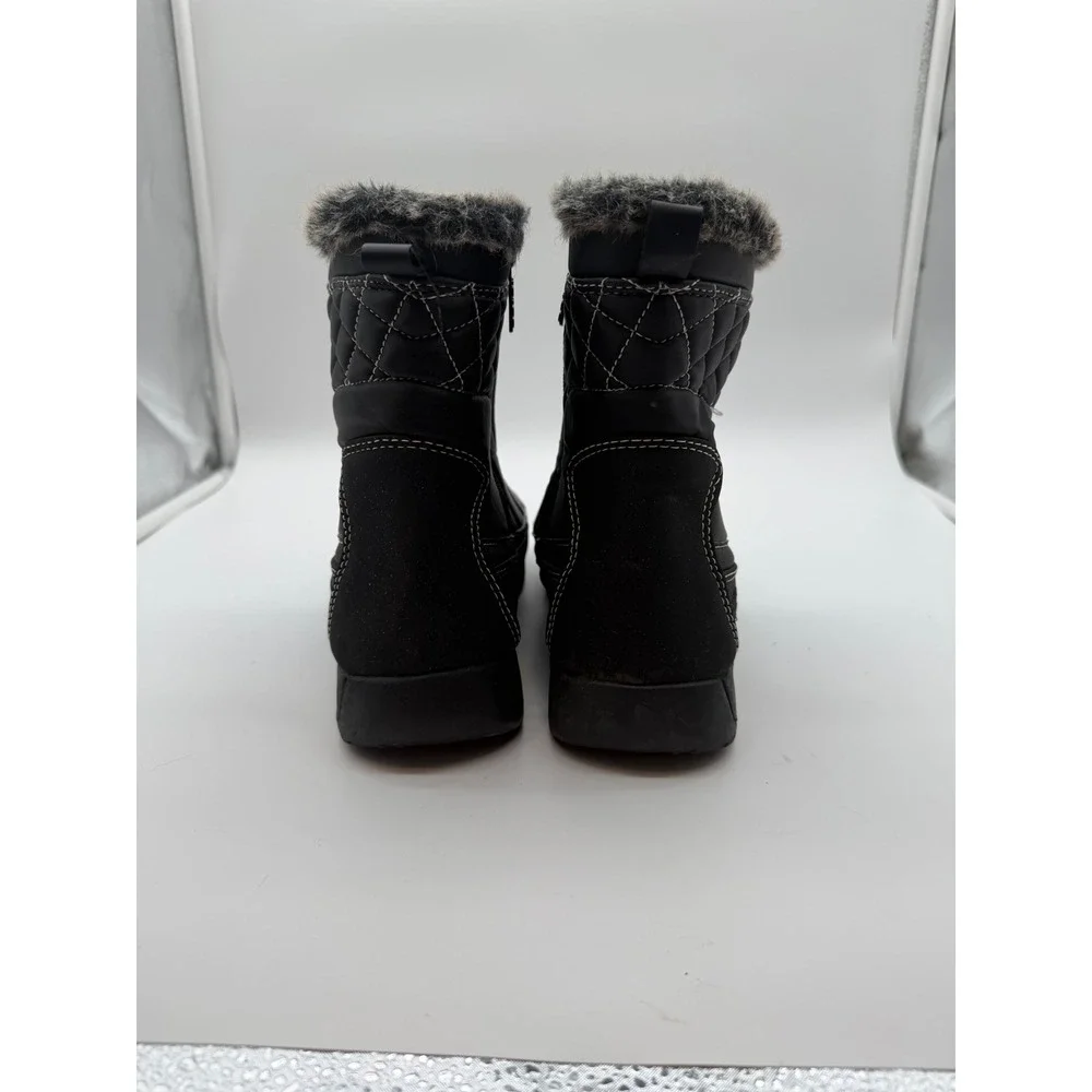 Totes Womens Black Quilted Faux Fur Trim Winter Snow Boots Size 11‎ Side Zip